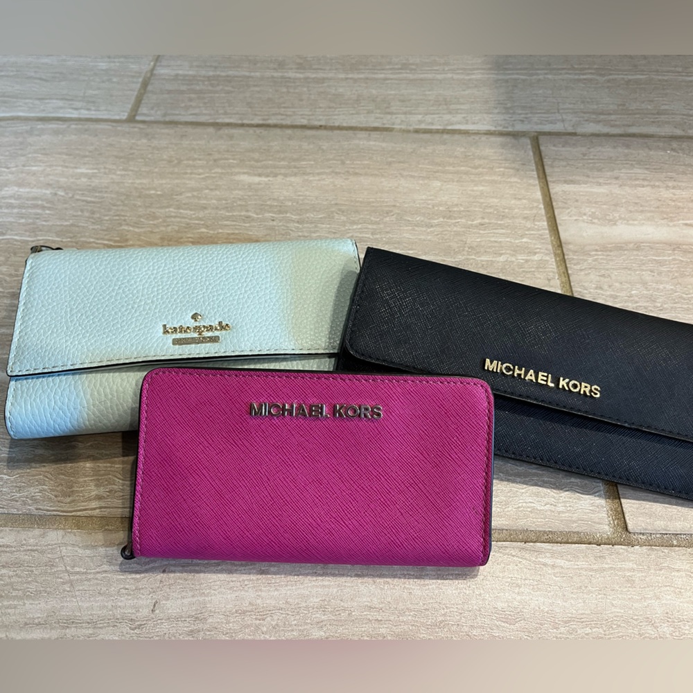 Michael Kors Black, Pink, and White Wallet Trio